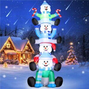 8FT Christmas Inflatable 4 Stacked Snowmen with Candy Yard Decor, Blow Up